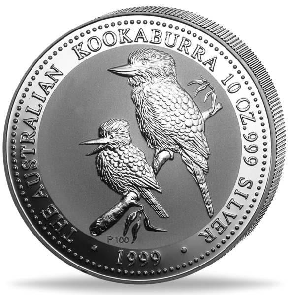 10oz Silbermünze Kookabura Australien 1999 Münzvorderseite
