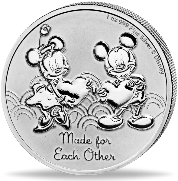 2 $ Mickey & Minnie Mouse Valentinstag 1 Unze Silber 2023 Vorderseite Münze