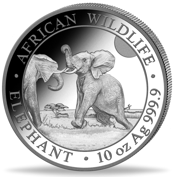 1.000 Shilling Elefant African Wildlife 10 Unzen Silber 2024 - Münze Vorderseite