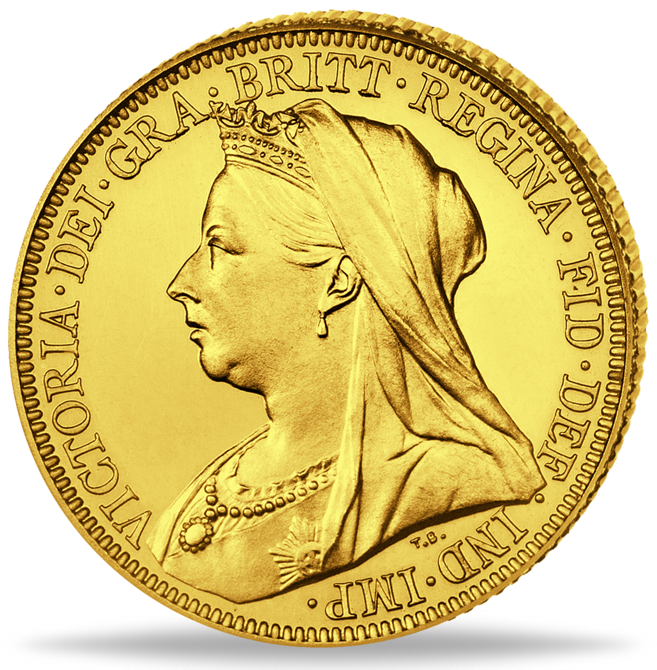 Sovereign Goldmünze mit Queen Victori im Trauerschleier als Motiv