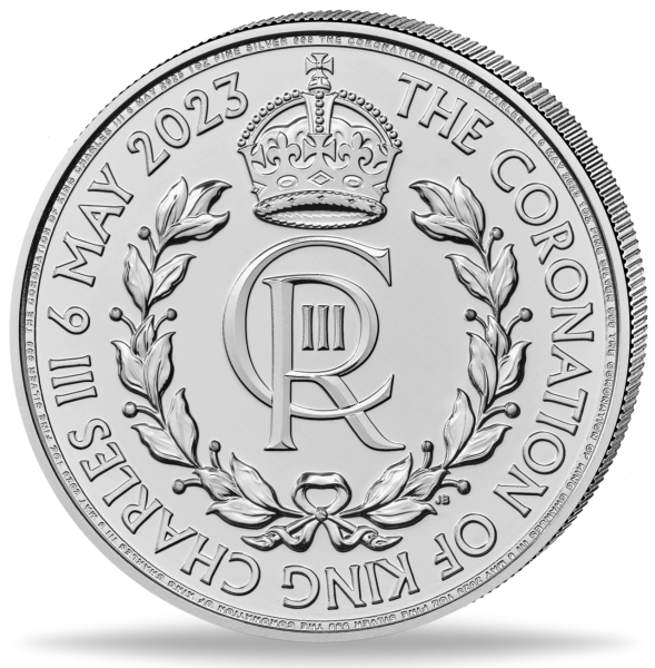 1 Unze Silbermünze Royal Cypher Coroantion Charles III. Münzvorderseite