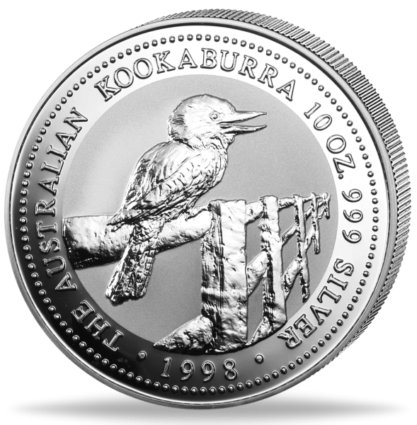 10oz Silbermünze Kookabura Australien 1998 Münzvorderseite