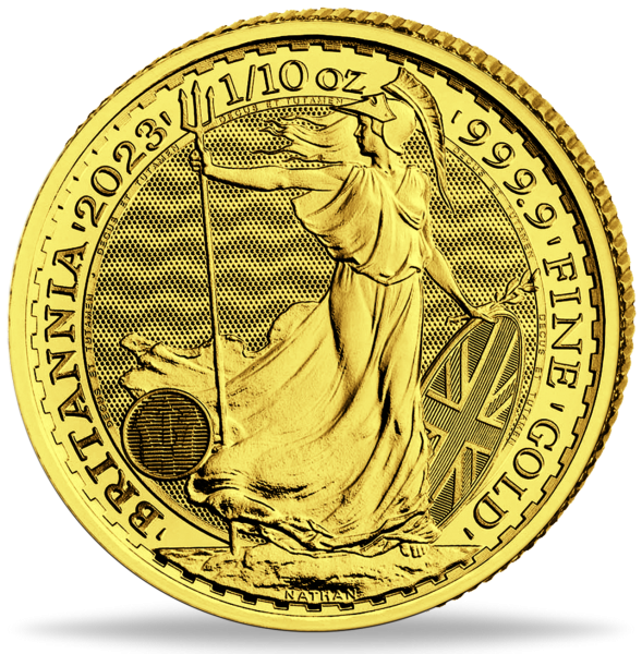 10 Pfund Britannia 1/10 Unze Gold 2023 Vorderseite Münze