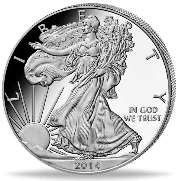 1 Unze Silbermünze American Eagle 2014 PP Münzvorderseite