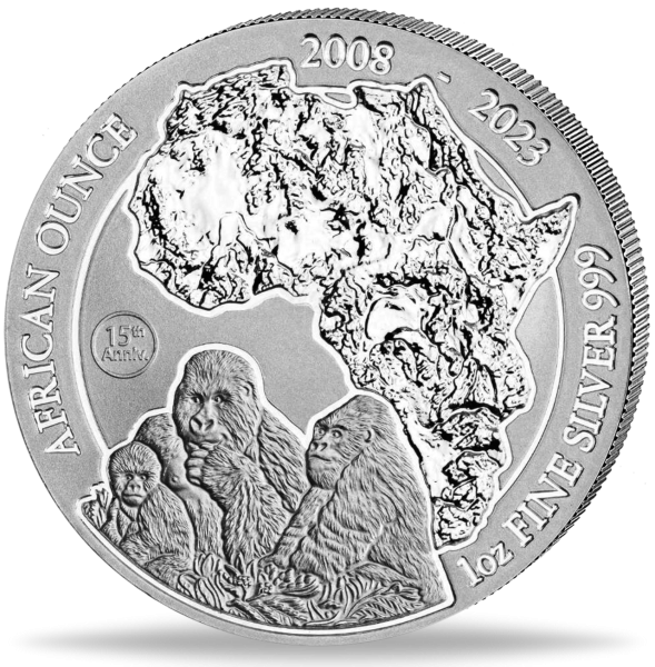 1 Unze Silbermünze 50 RWF Berggorilla 2023 Münzvorderseite
