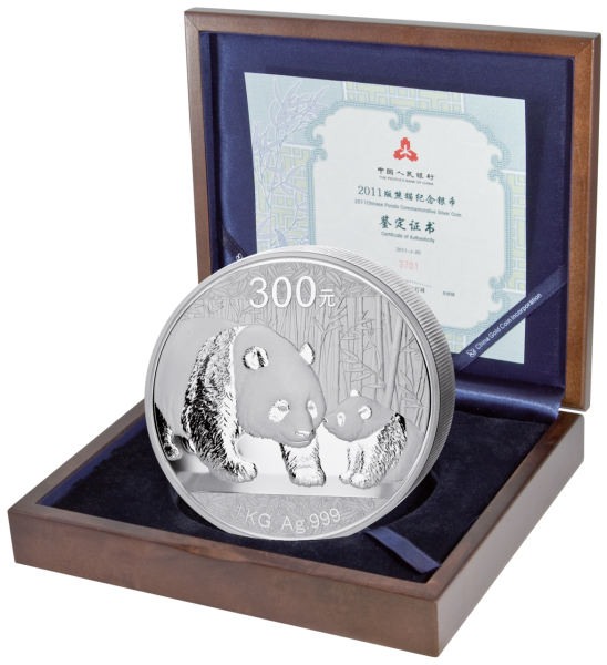 1kg Silbermünze China Panda 2011 Münze in Kassette