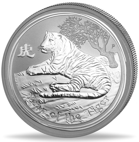 1 Unze Silbermünze Jahr des Tiger 2010 Lunar II Münzvorderseite