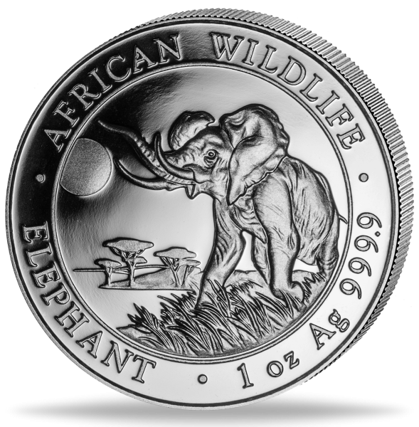 1 Unze Silbermünze Somalia Elefant 2016 Münzvorderseite