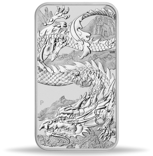 1 Unze Silbermünze Rectangle Dragon 2023 Münzvorderseite