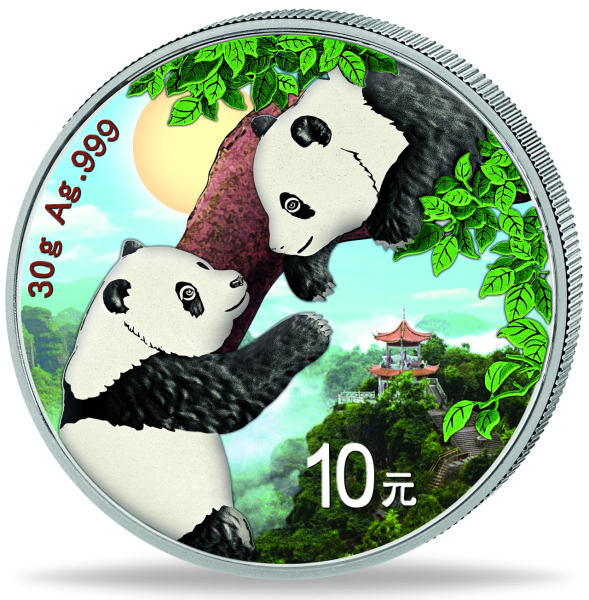 30 gramm Silbermünze China Panda 2023 Farbapplikation Münzvorderseite