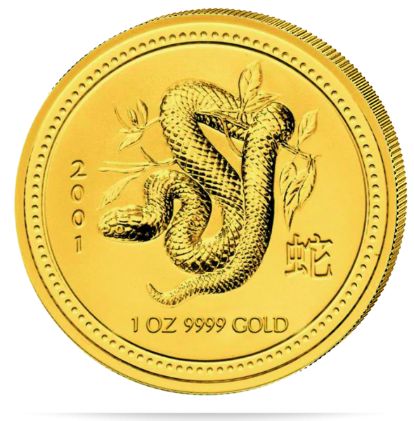 100 $ Jahr der Schlange Lunar I 1 Unze Gold 2001 Vorderseite Münze