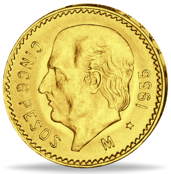 Mexiko, 5 Pesos 1955 Miguel Hidalgo – Gold - Münze Vorderseite
