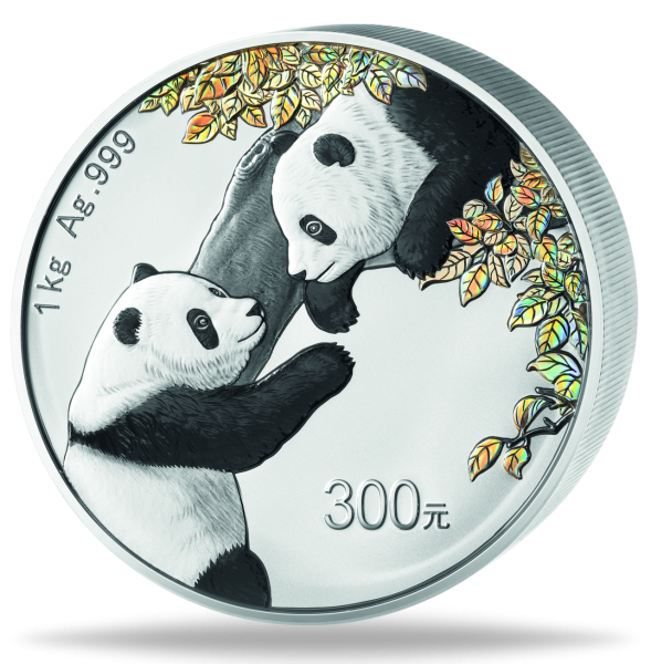 China Panda 1kg Silbermünze 2023 mit Farbappliaktion Münzvorderseite