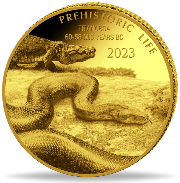 100 Fr Titanoboa Prehistoric Life 0,5 g Gold 2023 Vorderseite Münze