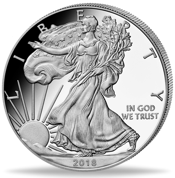 1 Unze Silbermünze American Eagle 2018 Polierte Platte Münzvorderseite