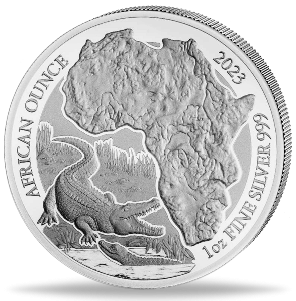 50 Fr Ruanda Nielkrokodil 1 Unze Silber 2023 Vorderseite Münze