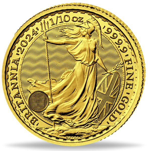 1/10 Unze Goldmünze Britannia Charles III 2024 Münzvorderseite