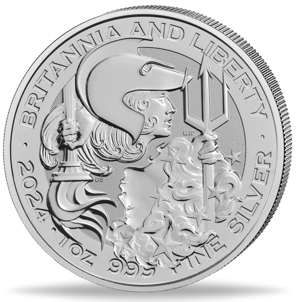 Großbritannien 2 Pfund Britannia/Liberty 1 Unze Silber 2024 - Münze Vorderseite