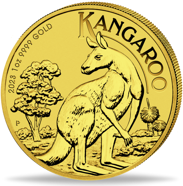 100 $ Känguru 1 Unze Gold 2023 Vorderseite Münze