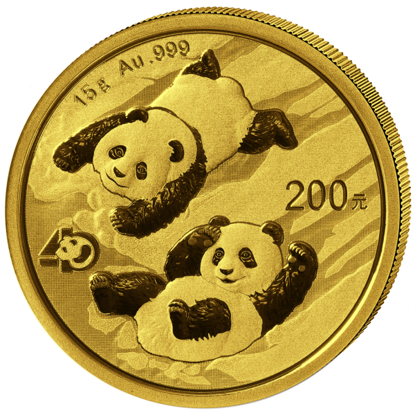 200 Yuan China Panda 15 g God 2022 Vorderseite Münze
