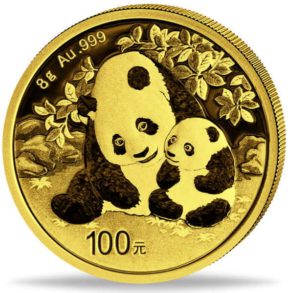 8 gramm Goldmünze China Panda 2024 Münzvorderseite