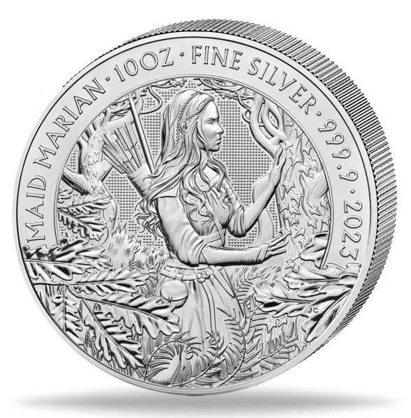 10 Unzen Silbermünze Maid Marian Myths & Legends 2023 Münzvorderseite