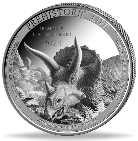 Kongo 20 Francs Triceratops Prehistoric Life II 2024 - Münze Vorderseite