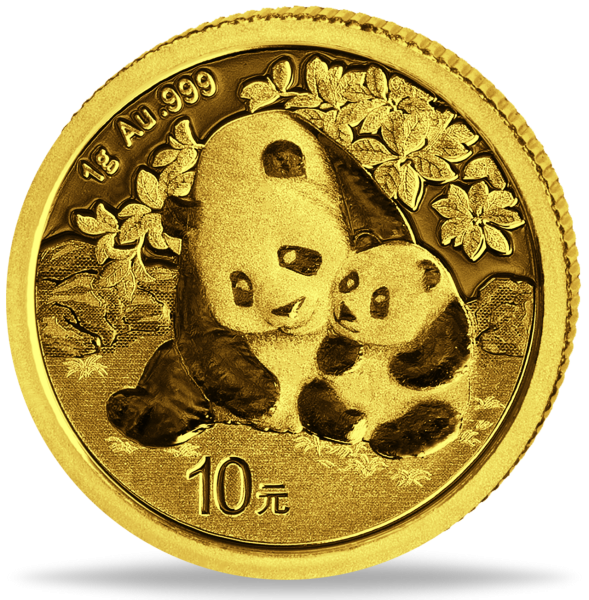 1 gramm Goldmünze China Panda 2024 Münzvorderseite