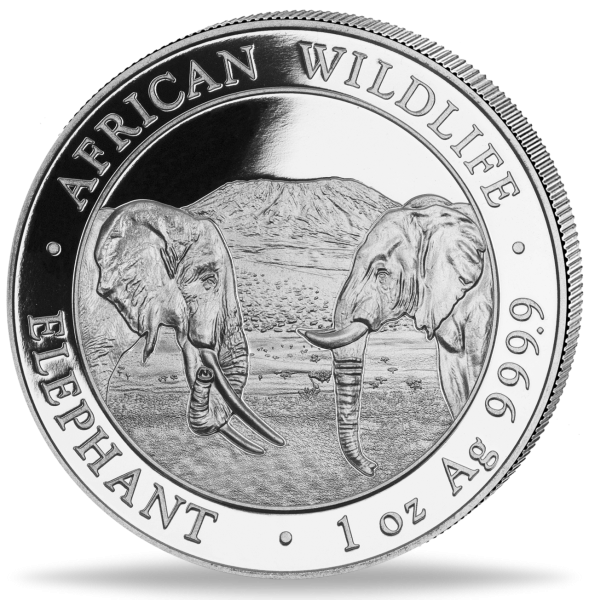 1 Unze Silbermünze Somalia Elefant 2020 Münzvorderseite