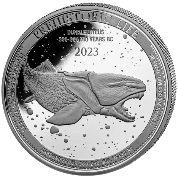 1 Unze Silber 20 Franc Prehistoric Life - Dunkleosteus_Vorderseite