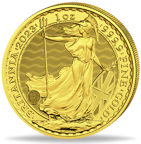 1 Unze Goldmünze Britannia Coronation Charles III. 2023 Münzvorderseite