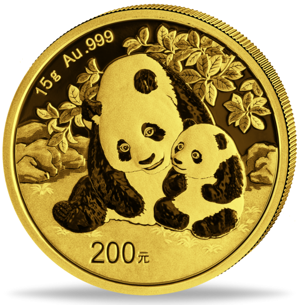15 gramm Goldmünze China Panda 2024 Münzvorderseite