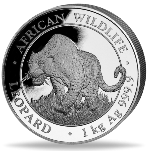 1kg Silbermünze Somalia Leopard 2023 Münzvorderseite