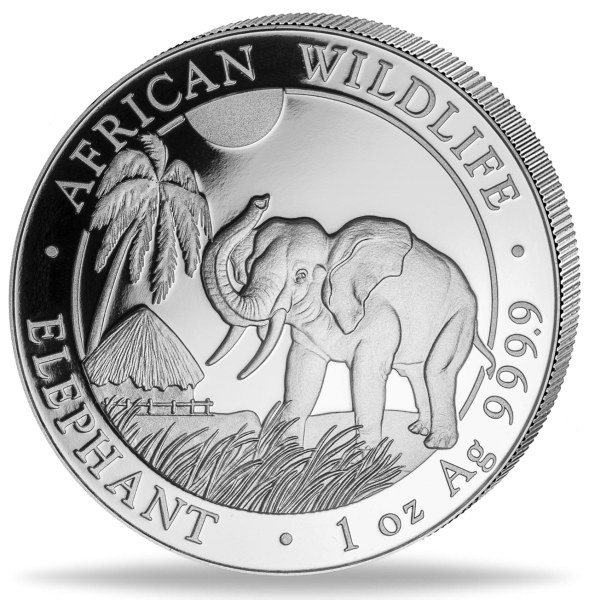 1 Unze Silbermünze Somalia Elefant 2017 Münzvorderseite