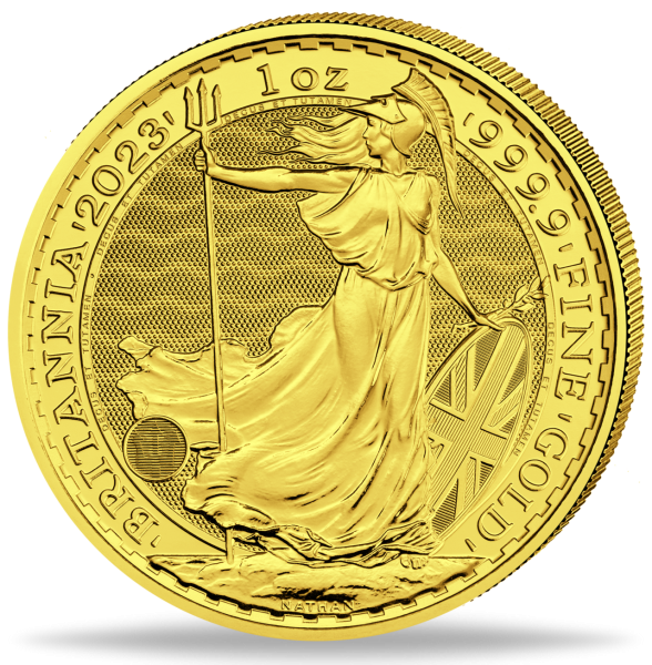 1 Unze Goldmünze Britannia Coronation Charles III. 2023 Münzvorderseite