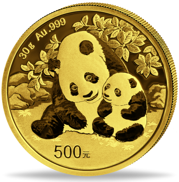 30 gramm Goldmünze China Panda 2024 Münzvorderseite