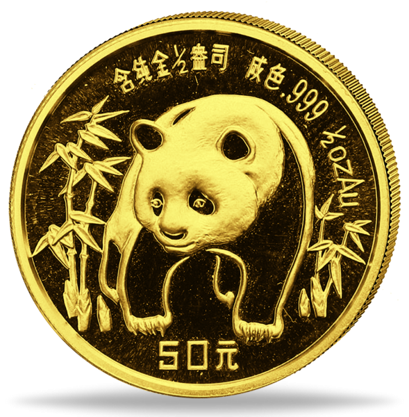 1/2 Unze Goldmünze China Panda 1986 PP Münzvorderseite