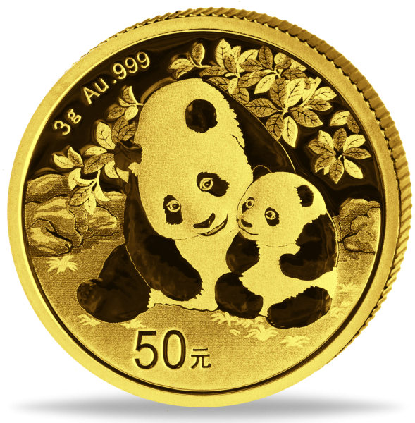3 gramm Goldmünze China Panda 2024 Münzvorderseite