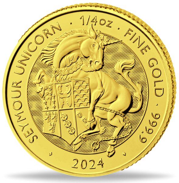 1/4 Unze Goldmünze Seymour Unicorn Tudor Beasts 2024 Münzvorderseite
