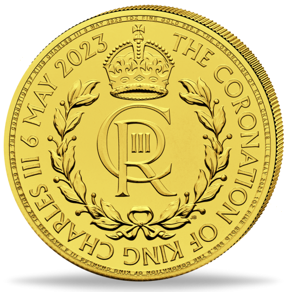 1 Unze Goldmünze Royal Cypher Charles III 2023 Münzvorderseite