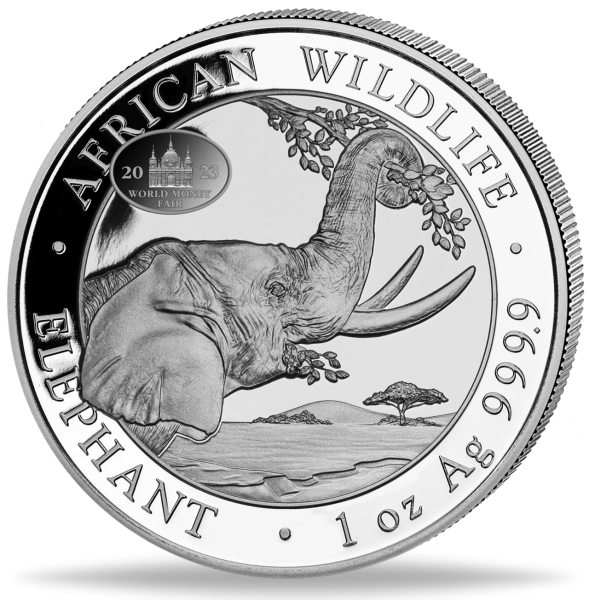 100 Shilling Somalia Elefant 1 Unze Silber 2023 Privy WMF Vorderseite Münze
