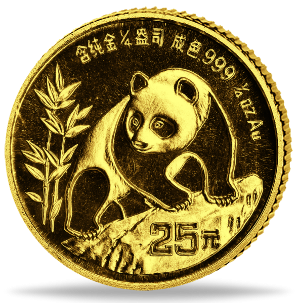 1/4 Unze Goldmünze China Panda 1990 PP Münzvorderseite