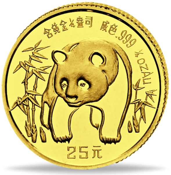 1/4 Unze Goldmünze China Panda 1986 PP Münzvorderseite