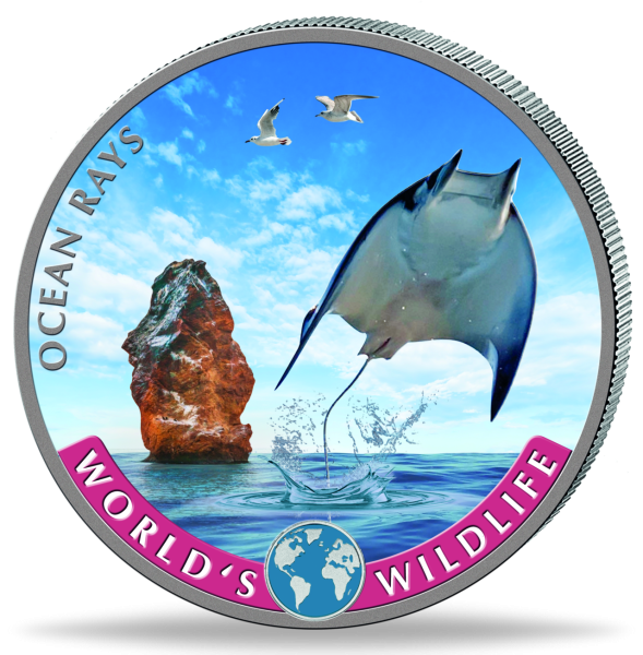 1 Unze Silber 20 Franc Ocean Rays Worlds Wildlife Vorderseite