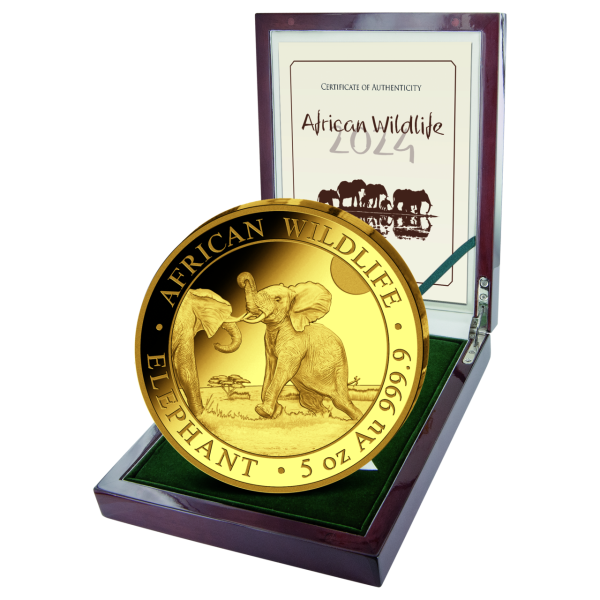 1500 Shilling Elefant 5 Unzen Gold - Münze in Kassette