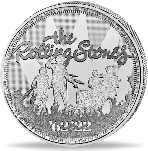 2 Pfd Rolling Stones 1 Unze Silber 2022 Vorderseite Münze
